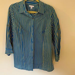 Charter Club Sz. 14 Striped 3/4 Sleeve Button Down